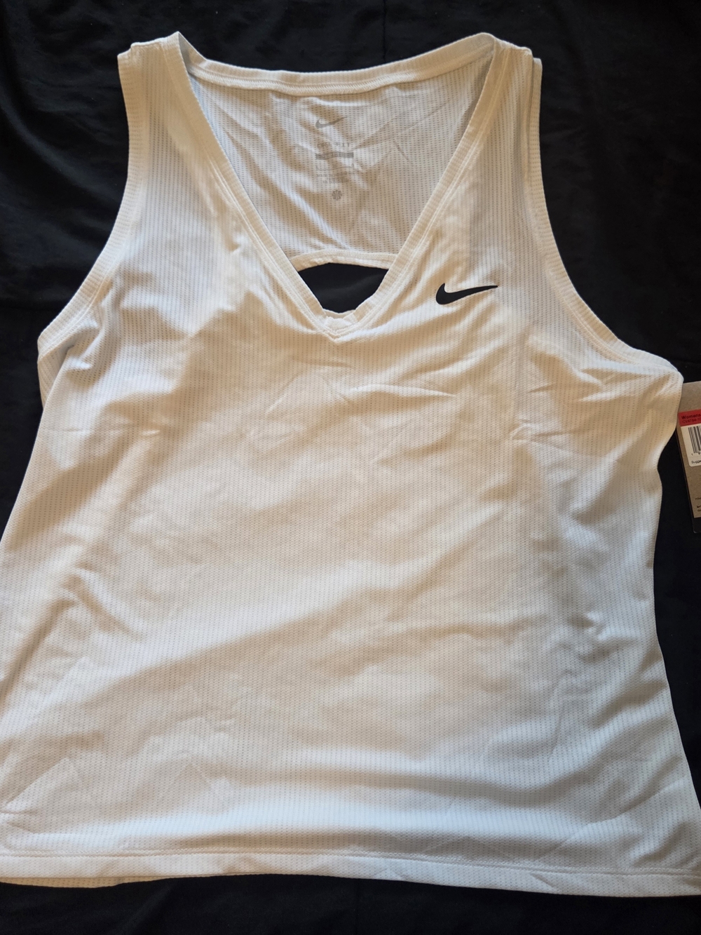 Nike Women’s White Ribbed V-Neck Athletic Tank with Black Swoosh